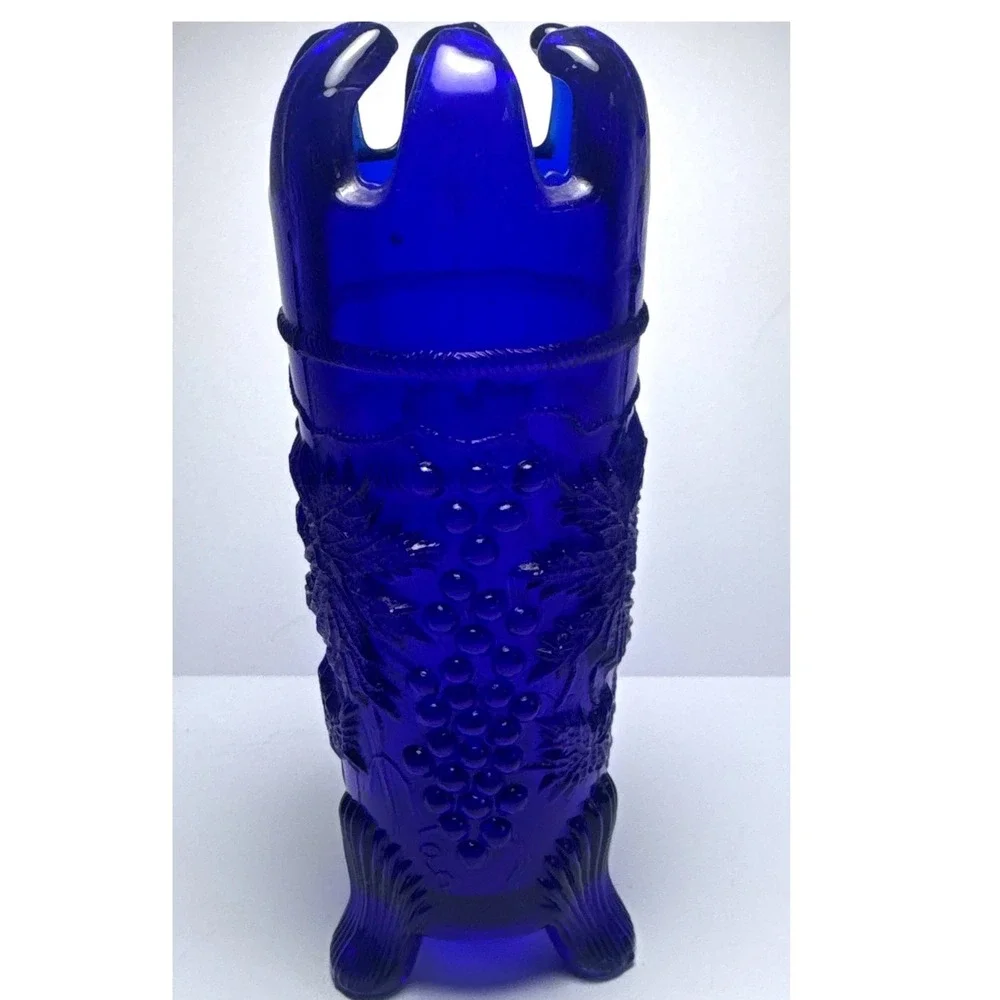 Vintage Northwood Cobalt Blue Grape Cluster Glass Hat Pin Holder 7